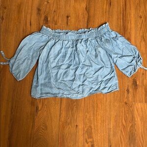 Off-shoulder Light Blue Tie-Detail Blouse